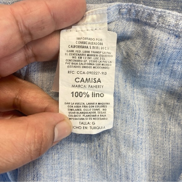 Faherty Reserve 100% Linen Button Up Shirt Light Blue Long Sleeve Men’s L Preppy - Picture 16 of 16